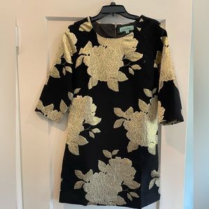 Karlie sheath dress in black and gold floral. Size M